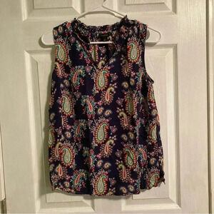 Talbots navy blue paisley sleeveless top women’s size S
